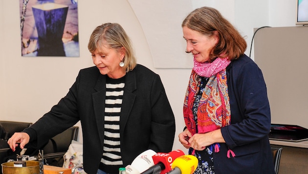 Elke Kahr (right) supported Claudia Klimt-Weithaler at the KPÖ's election campaign rally (Bild: KPÖ Steiermark)