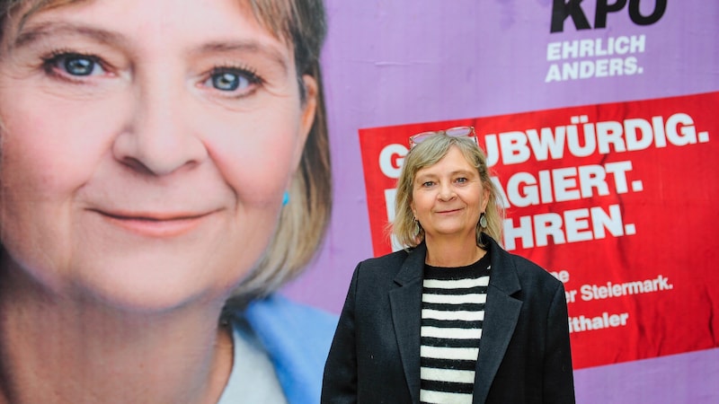 The KPÖ poster is tailored to Claudia Klimt-Weithaler. (Bild: KPÖ Steiermark)