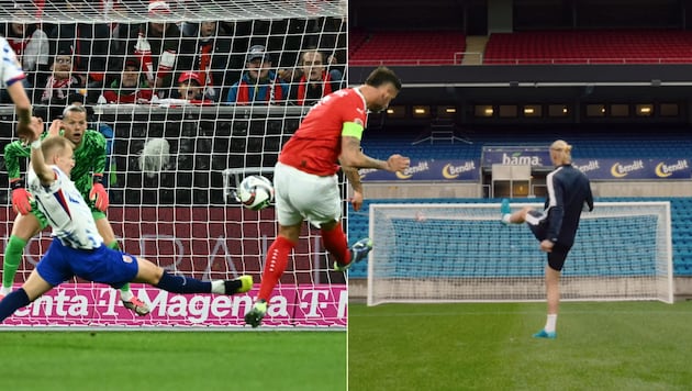 Attention, danger of confusion! Erling Haaland copied Marko Arnautovic's dream goal. (Bild: AFP/APA/Joe Klamar, Instagram/erling)