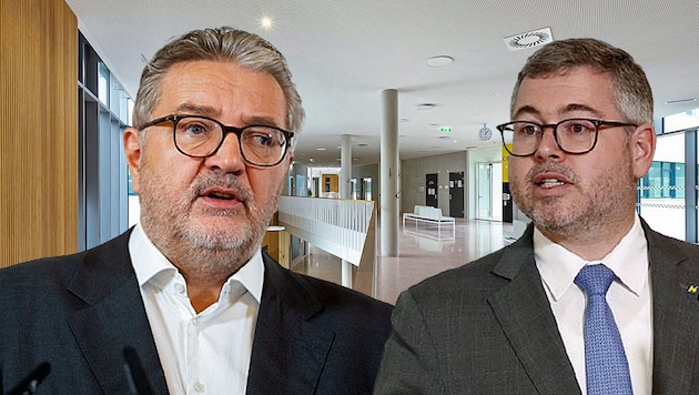 Vienna's City Councillor Peter Hacker wants to plan together from now on, but Lower Austria's Provincial Councillor Ludwig Schleritzko (right) has no intention of doing so. (Bild: Krone KREATIV/ERWIN MUIK, APA/GEORG HOCHMUTH, APA/GERT EGGENBERGER)