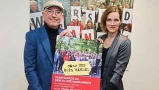 Die Verhandler auf Seiten der Gewerkschaft GPA, Veronika Arnost und Martin Müllauer, fordern reale Einkommenszuwächse im Handel.  (Bild: Zwefo)