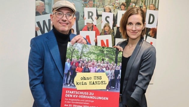 Die Verhandler auf Seiten der Gewerkschaft GPA, Veronika Arnost und Martin Müllauer, fordern reale Einkommenszuwächse im Handel.  (Bild: Zwefo)