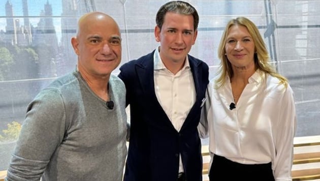 Sebastian Kurz (mi.) mit den Tennis-Legenden Andre Agassi (li.) und Steffi Graf (re.). (Bild: instagram.com/sebastiankurz)