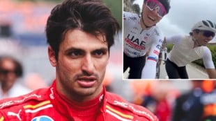 Carlos Sainz kam auf dem Rennrad zusammen mit Tadej Pogacar ins Schwitzen.  (Bild: GEPA pictures, instagram.com/carlossainz55)