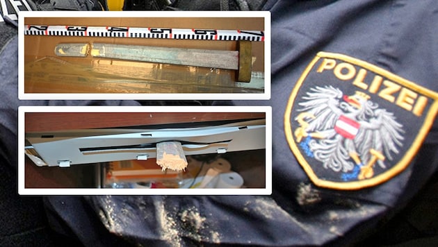 The suspects are said to have used a wooden sword to break into the store cash register. (Bild: Krone KREATIV/LPD Wien)