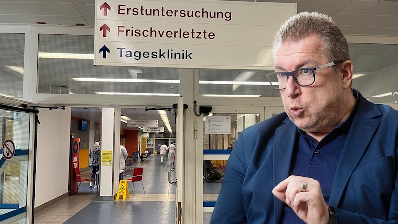 Die Situation in den öffentlichen Krankenhäusern ist in fast allen Bundesländern angespannt. Waldhör fordert einen rot-weiß-roten Gipfel ein. (Bild: Krone KREATIV/Lukas Zimmer, Schindler Klaus)