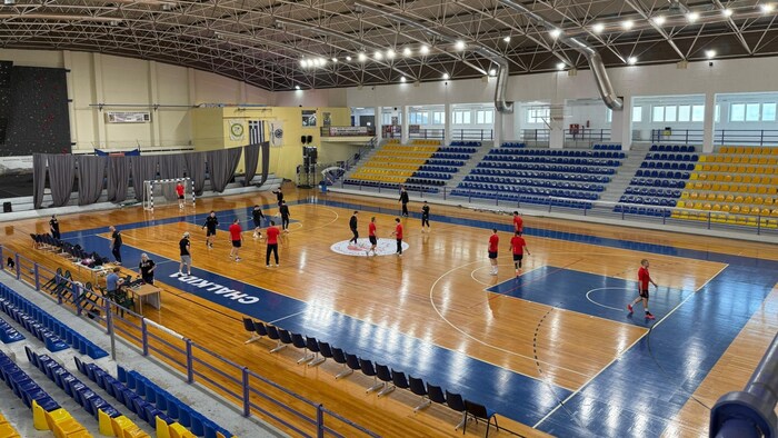 The Fivers Friday evening at the final training session in Chalkida.