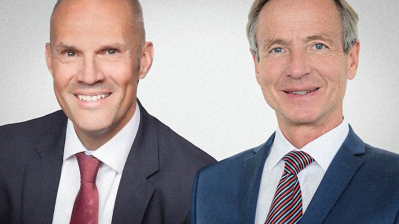 Die Experten Thomas Zehetleitner (Raiffeisen Landesbank, li.) und Peter Strohmaier (Steiermärkische Sparkasse) geben Tipps zum Weltspartag. (Bild: Krone KREATIV/Margit Kundigraber, Foto Fischer)