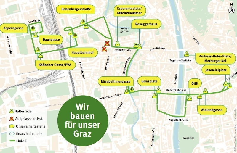 Die Ersatzverbindungen am Sonntag (Bild: Holding Graz)