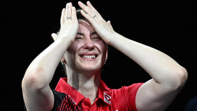 Sofia Polcanova is once again European table tennis champion! (Bild: APA/AFP/JOE KLAMAR)