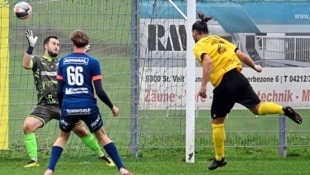 Flo Wieser köpfte nach Serdarevic-Flanke zum 2:1 für Kraig ein. (Bild: Sobe Hermann/Ersteller : Hermann Sobe , 9232 Rosegg, Urheberrecht , Credit -Photo by Medienservice HS H.Sobe)