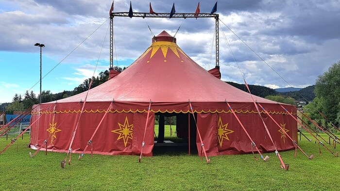 The stolen circus tent in its erected state