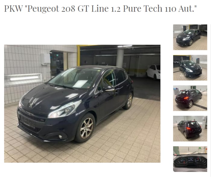 Der Peugot 208 wurde am 2. Oktober für 6800 Euro versteigert. Es war das erste Raser-Auto, ...