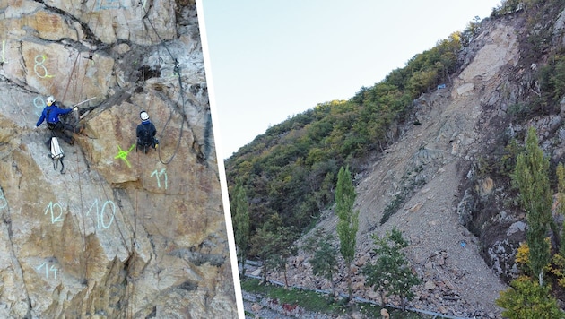 The experts are working tirelessly to secure the slope so that it can be opened to traffic as quickly as possible. (Bild: Krone KREATIV/Büro LR Landbauer)