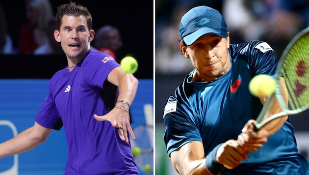 Dominic Thiem is up against Luciano Darderi (r.) in Vienna today. (Bild: GEPA pictures, APA/AFP/Filippo MONTEFORTE)