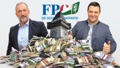 Vorwürfe gegen Grazer Ex-FPÖ-Chef Mario Eustacchio (links): Reisen und Weine über Spesen abgerechnet. KFG-„Aufdecker“ Alexis Pascutti (rechts): „Neuer Schwung in Ermittlungen.“ (Bild: Krone KREATIV/Christian Jauschowetz, stock.adobe)