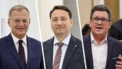 Stelzer (li.) richtet Koalitionspartner Haimbuchner (M.) aus, dass die Entscheidung des ...