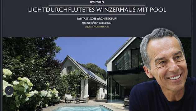 "Light-flooded winegrower's house with pool" - and a prominent previous owner (Bild: Krone KREATIV/Screenshot/selectedhomes.at, Peter Tomschi)