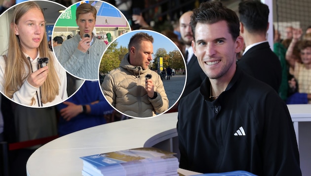 Marlies, Daniel and Richard (from left to right) don't miss Dominic Thiem's (right) match against Luciano Darderi. (Bild: GEPA/krone.at)