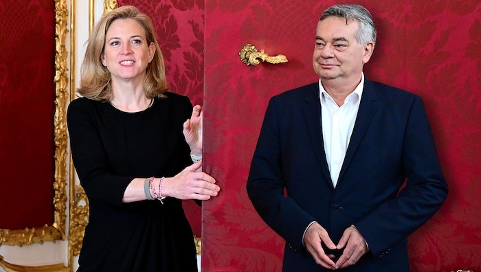 Beate Meinl-Reisinger (NEOS, left) and Green Party leader Werner Kogler are hoping for a place in the three-party coalition with the ÖVP and SPÖ. 