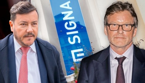 René Benko und der ehemalige Signa-Handelschef Dieter Berninghaus (Bild: Krone KREATIV/APA/EXPA/Johann Groder/Eva Manhart, Foto Scheiber/Action Press/picturedesk.com)