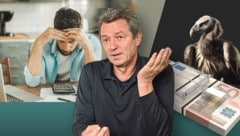 Was kann man tun, wenn am Ende des Geldes zu viel vom Monat übrig bleibt? Nicht nur das wollten wir von Thomas Berghuber, dem Geschäftsführer der Schuldnerberatung OÖ, wissen. (Bild: Krone KREATIV/Markus Wenzel, stock.adobe.com)