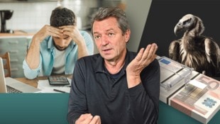 Was kann man tun, wenn am Ende des Geldes zu viel vom Monat übrig bleibt? Nicht nur das wollten wir von Thomas Berghuber, dem Geschäftsführer der Schuldnerberatung OÖ, wissen. (Bild: Krone KREATIV/Markus Wenzel, stock.adobe.com)