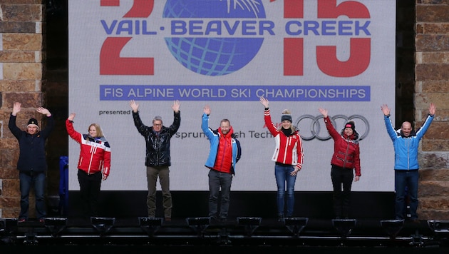 Great champions: Marc Giradelli, Anja Pärson, Bernhard Russi, Kjetil Andre Aamodt, Maria Höfl-Riesch, Annemarie Moser-Pröll and Phil Mahre (from left). (Bild: GEPA pictures)