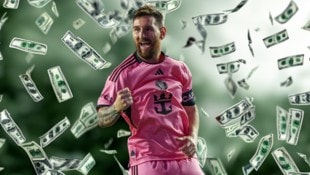 Der Vertrag von Lionel Messi bei Miami in den USA läuft am Ende des Kalenderjahres aus. (Bild: AFP/APA/Chris Arjoon, Photoshop)