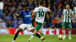 Alfredo Morelos (l.) glänzte 2018 gegen Rapid mit einem Doppelpack.