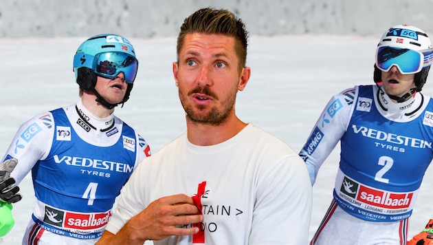 The resources will be redistributed between Timon Haugan, Marcel Hirscher and Henrik Kristoffersen (from left to right). (Bild: GEPA/GEPA pictures)