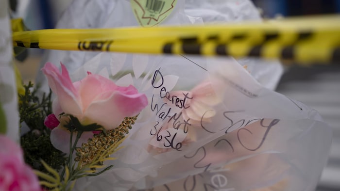 Flowers were laid outside the Walmart store in Halifax following the terrible tragedy.