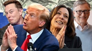 Milliardäre lassen Wahlkampf-Geld regnen: Musk für Trump, Gates (re.) für Harris. (Bild: APA/AFP/Picturedesk/Britta Pedersen, Chandan Khanna, Jim Watson, Stock Adobe, Krone KREATIV)