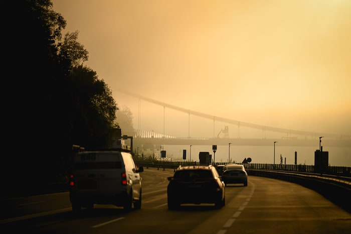 Great atmosphere: the new Danube Valley Bridge in the golden morning mist.