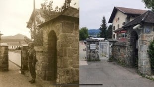 Das Torhaus der Kaserne 1942 und dieselbe Aufnahme von heute. (Bild: Bundesheer)