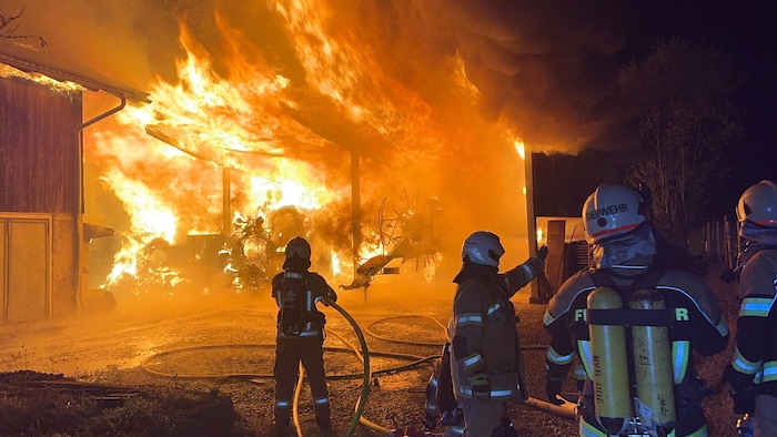 Fighting the inferno of flames.