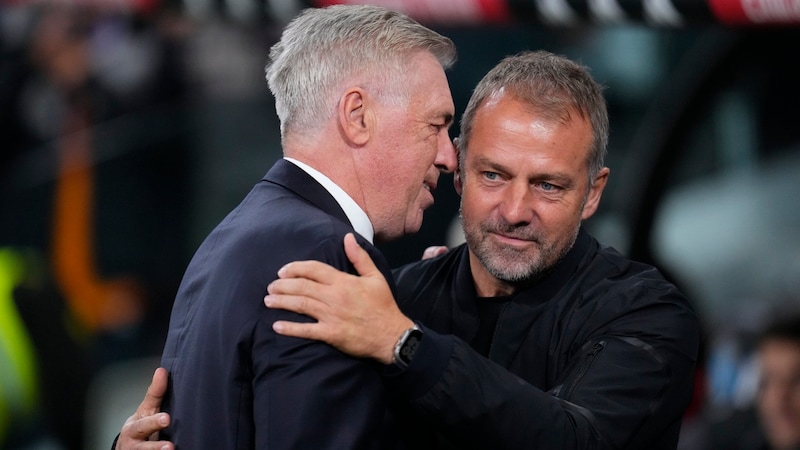 Vor dem Spiel hatten beide noch gut lachen: Carlo Ancelotti (l.) und Hansi Flick. (Bild: AP)