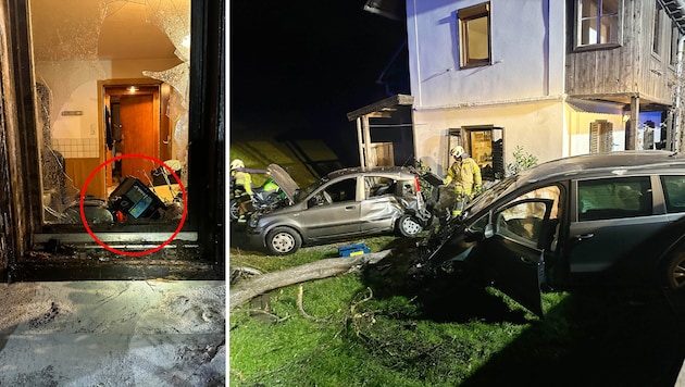 Nach dem Crash flog die Autobatterie durch das Fenster in die Küche. (Bild: ZOOM Tirol)