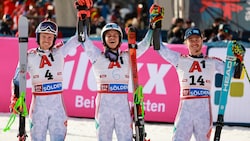 Alexander Steen Olsen (Mitte) siegte vor Henrik Kristoffersen (l.) und Atle Lie McGrath. (Bild: GEPA)