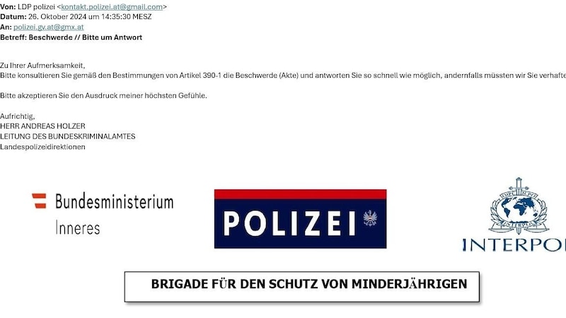 The threatening emails even mention arrest. (Bild: Vera Lischka)