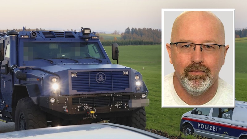 Since Monday, the whole of Austria has been searching for the man who shot Roland Drexler. The hunter is suspected of having executed two men. (Bild: Krone KREATIV/APA/LAUMAT/MATTHIAS LAUBER, LPD ÖÖ)