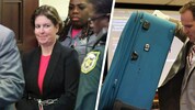 Sarah Boone musse sich vor Gericht verantworten, weil sie ihren Freund in diesem blauen Koffer ...