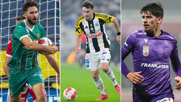 Rapids Dion Beljo, LASK-Spieler Rene Flecker, Austrias Dominik Fitz (von links) (Bild: GEPA)