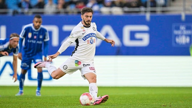 Otar Kiteishvili sicherte in der Bundesliga in Linz mit seinem Elfer den 2:1-Sieg im ersten Saisonduell gegen Blau-Weiß. (Bild: GEPA/GEPA pictures)