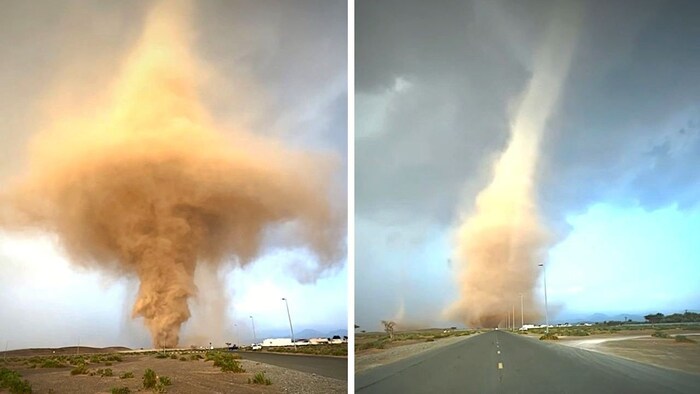 Den Autofahrern gelangen sensationelle Aufnahmen von dem Sandtornado.
