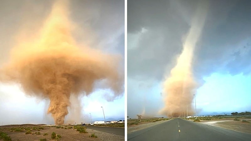 Den Autofahrern gelangen sensationelle Aufnahmen von dem Sandtornado. (Bild: kameraone)