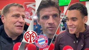 Gute Laune beim FC Bayern nach dem Sieg in Mainz (Bild: AFP/SID)