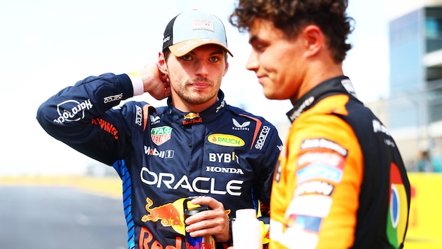 Max Verstappen (left) and Lando Norris (Bild: 2024 Getty Images)