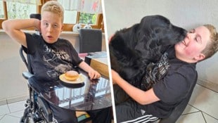 Marcel lebt in seiner eigenen Welt. Sehr wichtig ist Assistenzhund „Nicki“ für ihn. Das Tier kann den 15-Jährigen auch gut beruhigen, wenn er aggressiv wird. (Bild: Krone KREATIV/Christa Blümel)