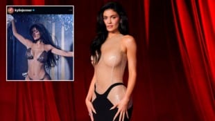 Kylie Jenners Kostüm soll ein „Tribut“ an Demi Moores Kultfilm „Striptease“ sein. (Bild: APA Pool/Jordan Strauss, Invision, Krone KREATIV)